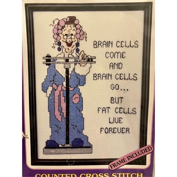 NEW Janlynn Aunt Tizzie Talks “Fat Cells” 5X7 Counted Cross Stitch Kit - Picture 2 of 8